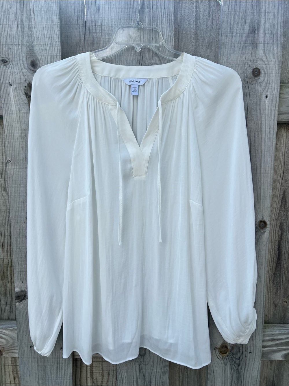 Nine West White Trapunto Women’s Plus Tunic Peasant Blouse 1X NWT Boho